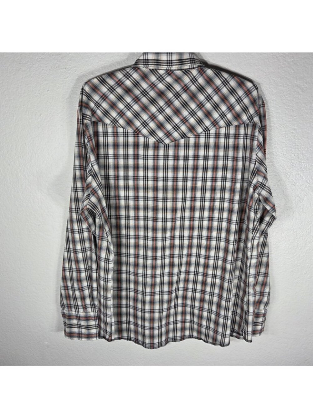 Vtg Rustler Pearl Snap Western Plaid Shirt X-Long Tails L Red Black Long Sleeve - Picture 2 of 15